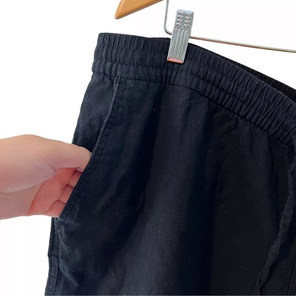 Old Navy Black Linen Blend Shorts XL Elastic Waistband Drawstring Loose Fit Pant - Picture 3 of 5